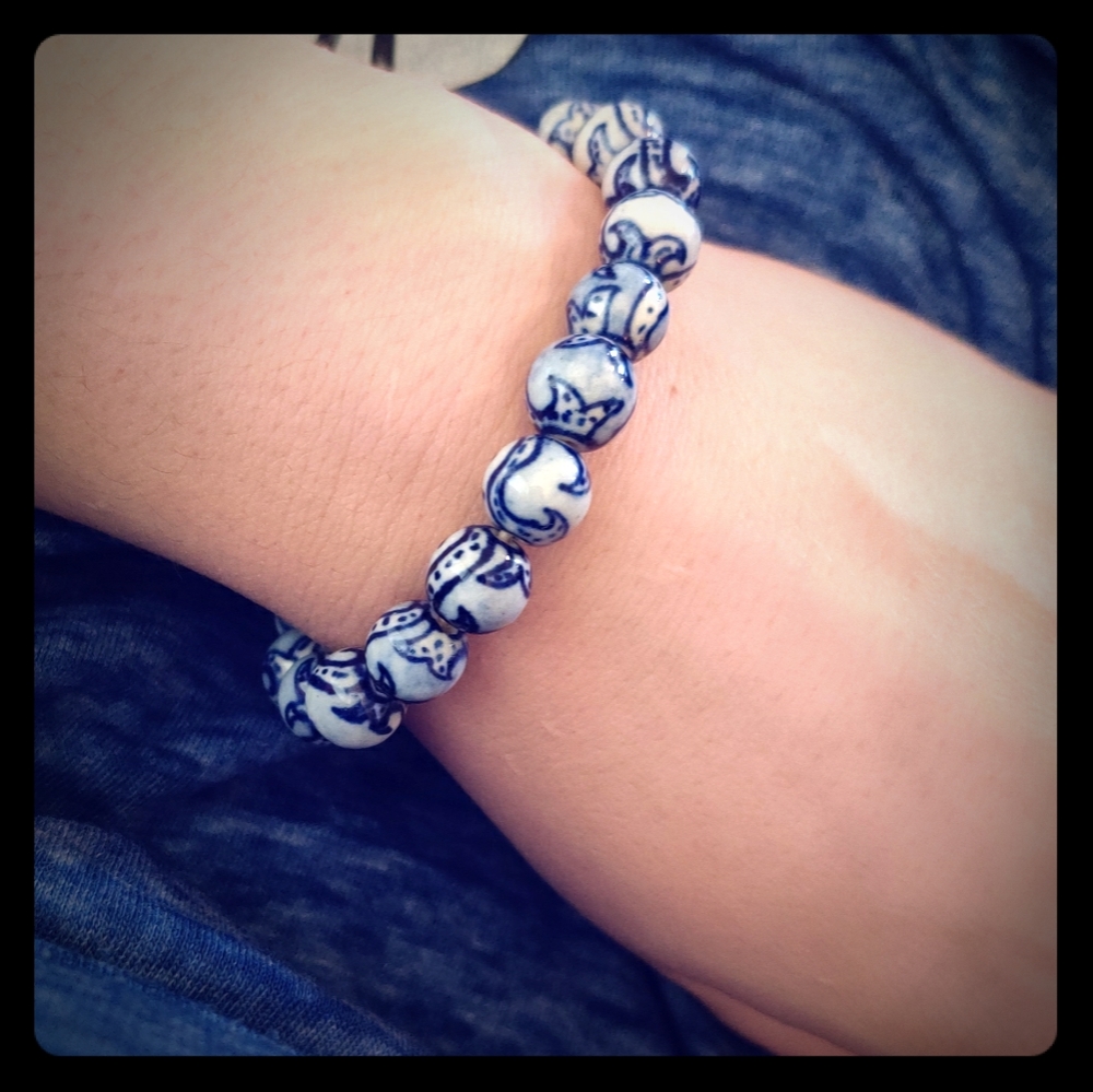 Blue & White Beaded Bracelet